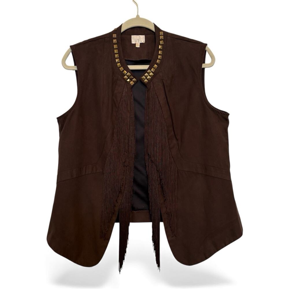 Faux Suede Vest Womens Large Brown Fringe Boho Western Hippie Sleeveless Cowgirl